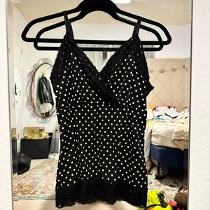 White House black market polka dot tank top with a lace trim